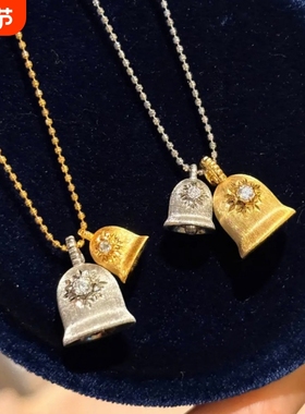 S925纯银拉丝小铃铛项链女中古风复古轻奢高级感爆款锁骨链