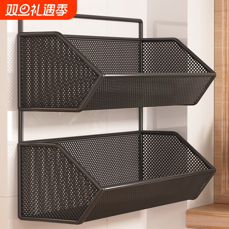 厨房置物架壁挂免打孔整理架葱姜蒜储物筐大容量多功能分层放置架