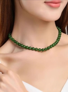正品和田碧项链女玉石轻奢珠小众设计新中式古风锁骨链吊坠多规格