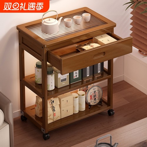 可移动茶水柜新中式长虹玻璃角几