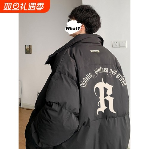 户外字母印花羽绒服男秋冬新款加厚保暖外套潮ins宽松休闲大码面