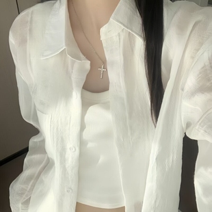 法式薄款白色防晒衬衫女装2026夏季新款亚麻棉麻衬衣外套上衣轻薄