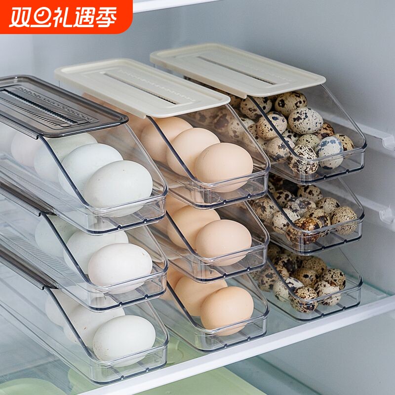 鸡蛋收纳盒冰箱用滚动鸭蛋收纳神器侧门收纳鸡蛋盒翻盖式鸡蛋架