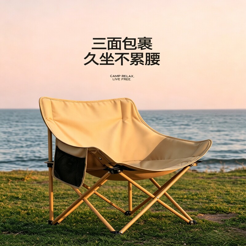 新款米尔佳户外折叠椅月亮椅露营椅子沙滩椅钓鱼便携野餐椅久坐