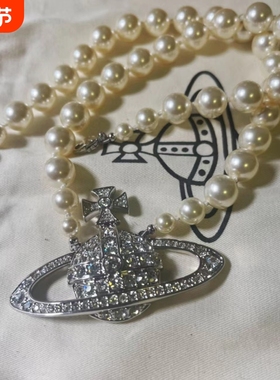 新款西太后薇薇单层珍珠满钻大土星项链女爆款高级感颈链项饰代发