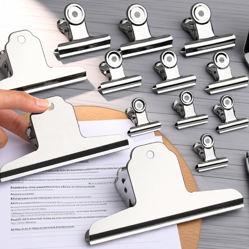 不锈钢夹子票据夹文具固定整理夹特大号小号书小夹子文件家用多功能强力金属蝴蝶票夹办公用品工具试卷弹簧