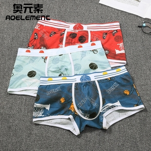衩四角裤 个性 潮紧身裤 内裤 头 薄款 男纯棉裤 透气夏季 男士 青年平角裤