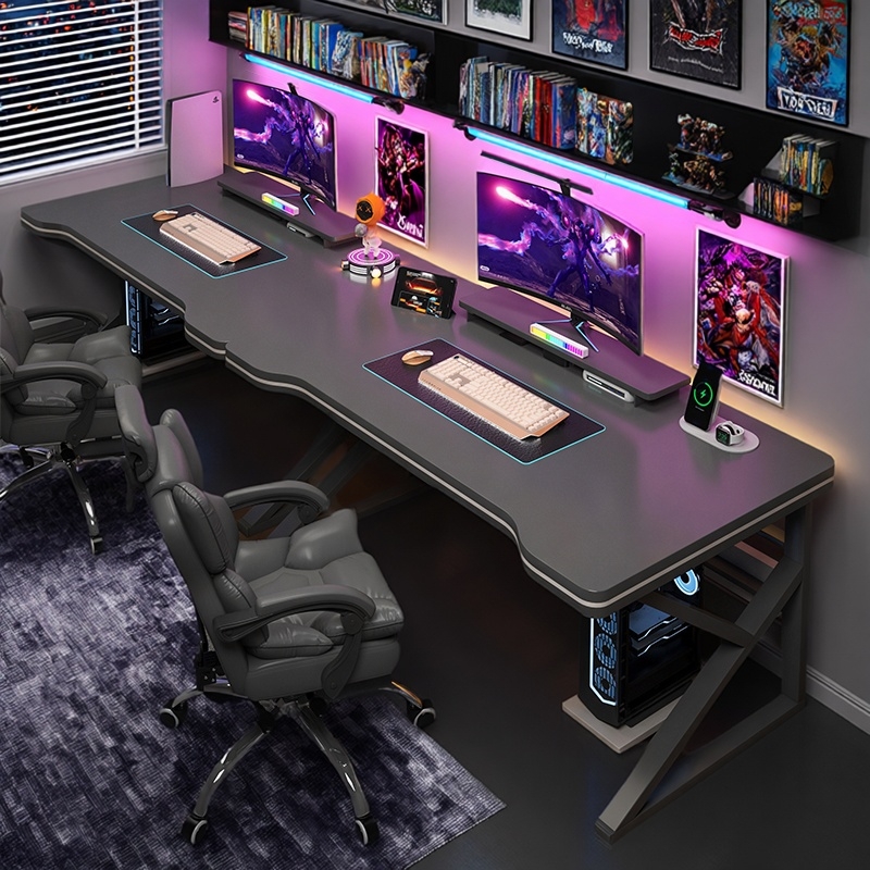 双人电脑桌台式家用2米长书桌简约办公桌椅卧室游戏两人电竞桌子