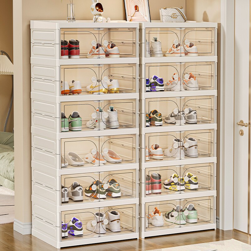 鞋盒收纳盒透明鞋柜家用门口塑料鞋架收纳神器多层一体式免安装