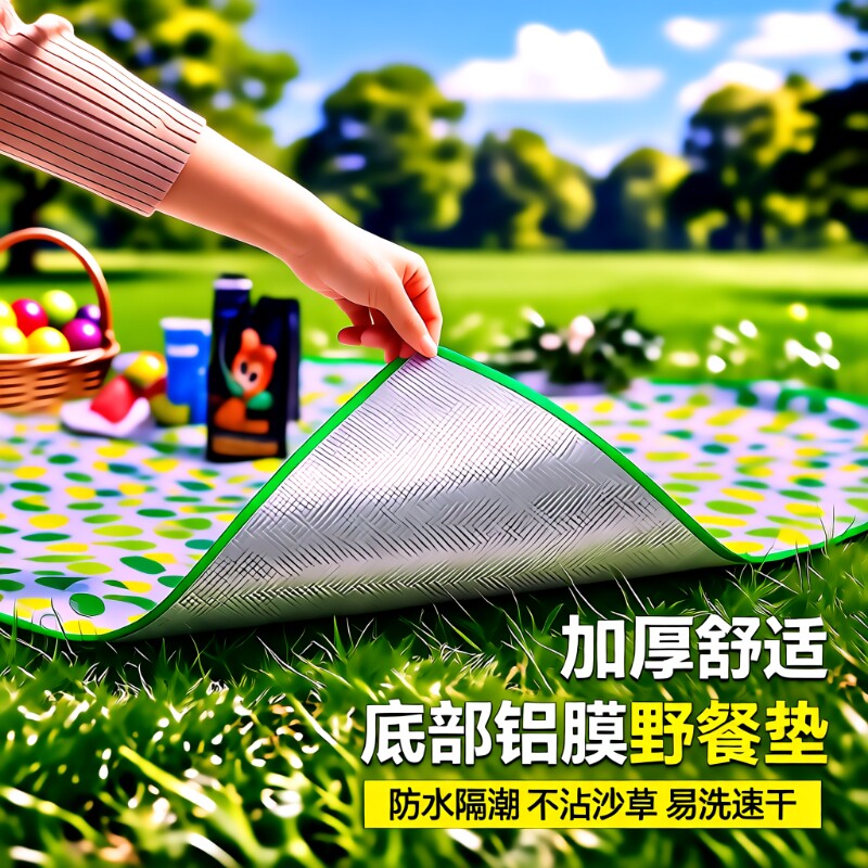 野餐垫户外防潮垫防水加厚便携徒步沙滩垫便携露营野炊草坪地垫子