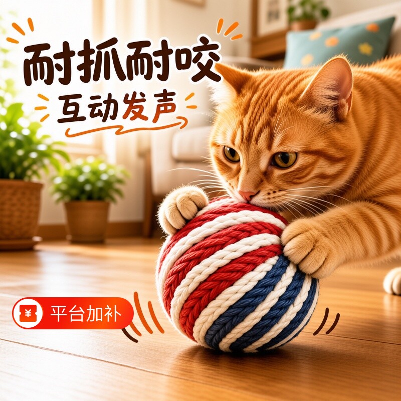 小猫咪玩具剑麻球逗猫棒猫咪自嗨解闷磨牙磨爪耐咬耐抓宠物玩具