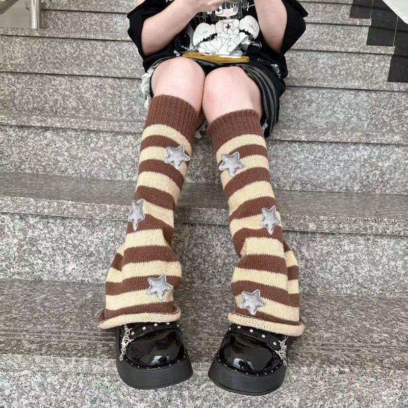 y2k黑灰小腿袜套堆堆袜子女秋冬宽松阔腿辣妹亚比文化星星条纹q秀
