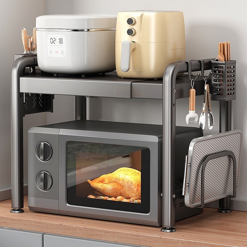 厨房微波炉置物架可伸缩家用双层烤箱架子台面桌面电饭煲收纳架子