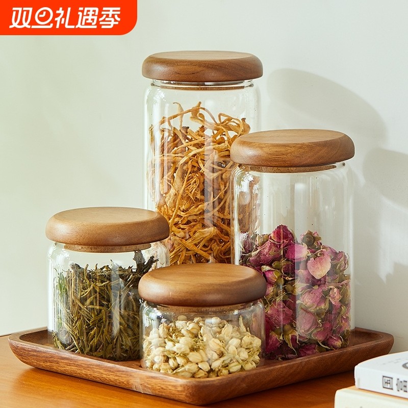高硼硅玻璃储物罐玻璃瓶密封罐收纳瓶茶叶罐玻璃罐密封便携