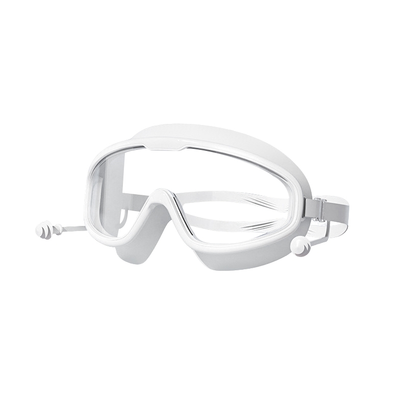 新款游泳眼镜大框防雾防水白色泳镜一副高清耳塞