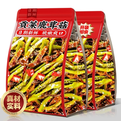 香辣贡菜鹿茸菇解馋即食熟零食品冷吃网红夜宵下饭菜追剧休闲小吃