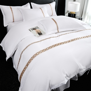 加厚酒店床品四件套宾馆床上用品纯白色民宿被套旅馆床单专用布草