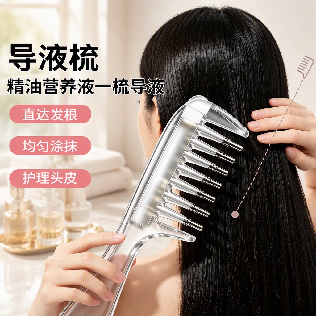 水晶导液梳养发梳米诺头皮上液器生发上药器精华液精油导入梳梳子
