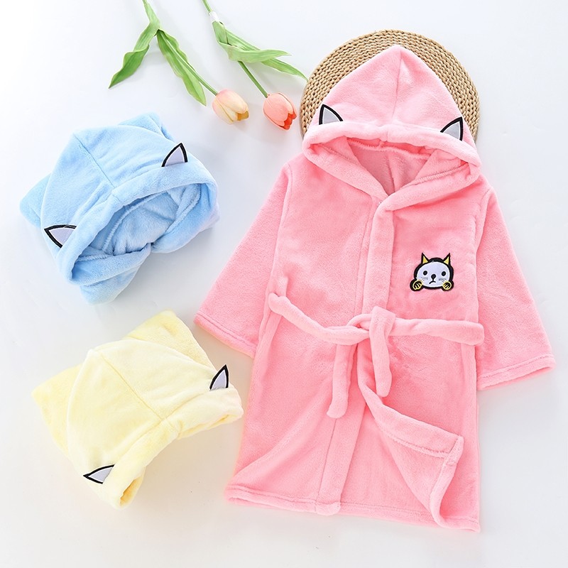 2025新款男女童睡袍中小儿童睡衣珊瑚绒连帽动物浴袍