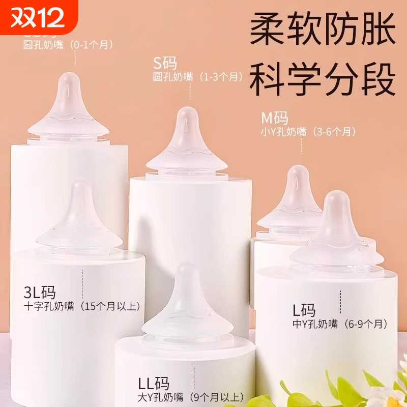 适配贝亲奶嘴二三代奶瓶硅胶宽口径重力球吸管S/M/L号6/9个月以上