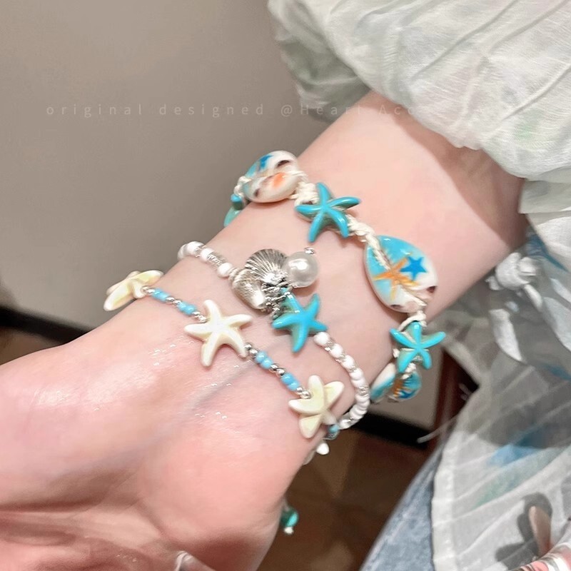 海边度假~蓝色贝壳海星手链女海岛串珠配饰手串2026新款叠戴手饰图片