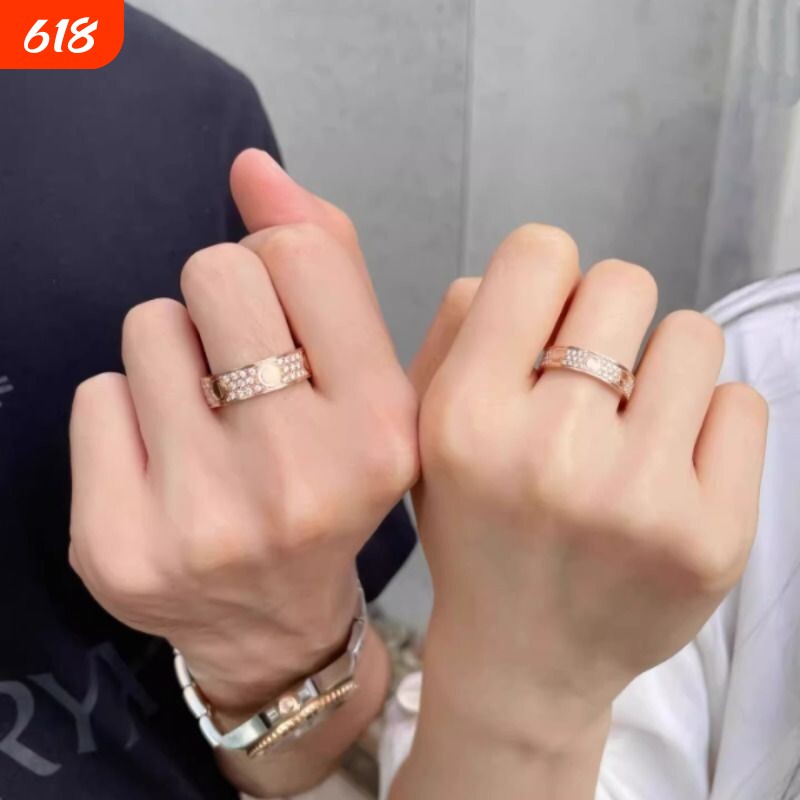 钉子戒指男女18K经典款玫瑰金高版本love满天星情侣对戒指环订婚