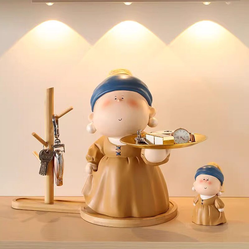 创意珍珠女孩托盘多功能入户桌面玄关客厅家居摆件日常情侣送礼