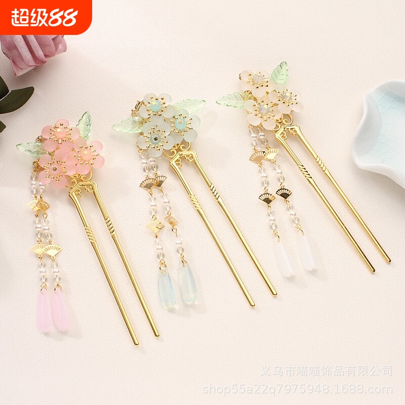 儿童发簪古风盘发儿童汉服女童古装超仙流苏步摇头饰发钗头饰簪子