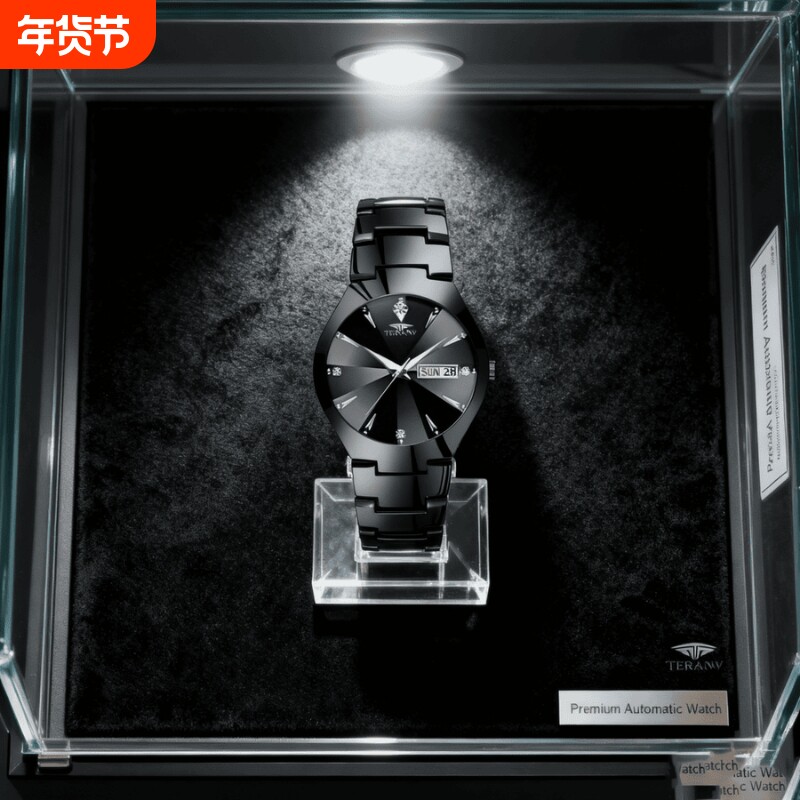 正品瑞士2024新款手表男士全自动机械风防水精钢带双日历男表夜光