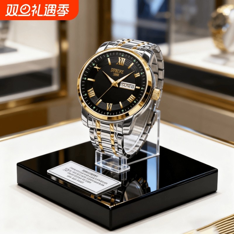 全自动男表手表男款机械风全自动防水数字双日历防水腕表男高级感