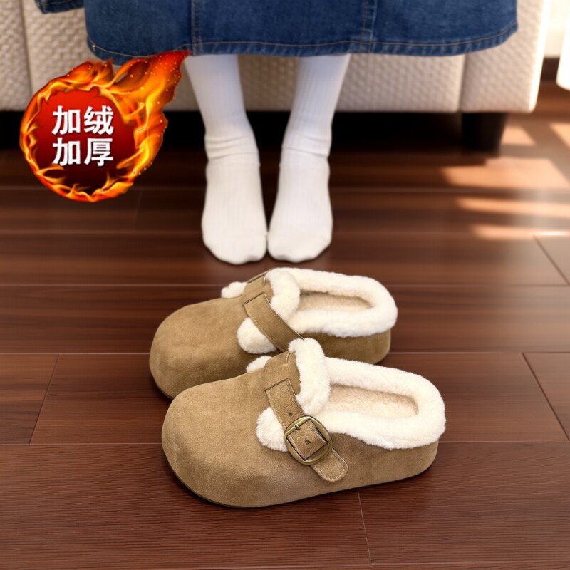 加绒勃肯鞋毛绒包头毛毛棉拖鞋女外穿2025新款冬季雪地靴半拖鞋子
