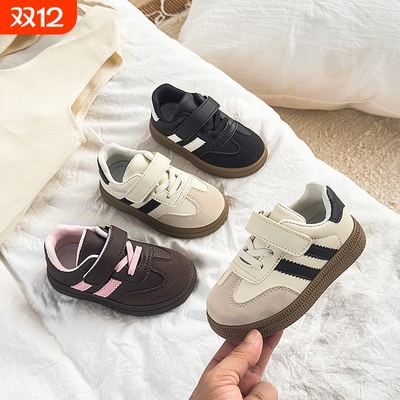 女童板鞋2025春秋季新款儿童真皮德训鞋男童宝宝运动鞋黑色白色