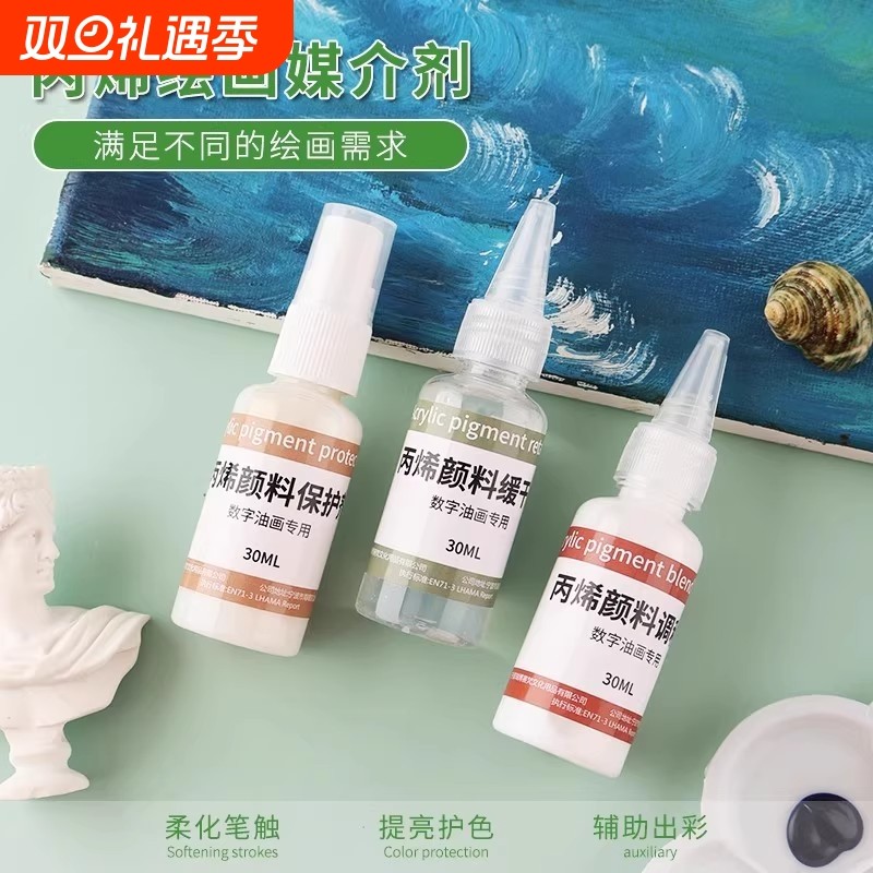 丙烯颜料调和液缓干剂数字油画专用媒介保护剂增光泽亮度防水防晒