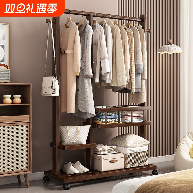 可移动挂衣架落地卧室衣帽架床尾晚上放衣服晾衣架置物架客厅楠竹