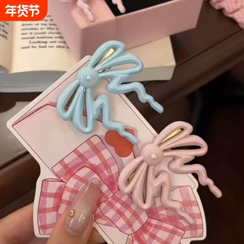 韩系简约珍珠粉色蝴蝶结大号鸭嘴ins发夹春夏百搭海边夹小众头饰