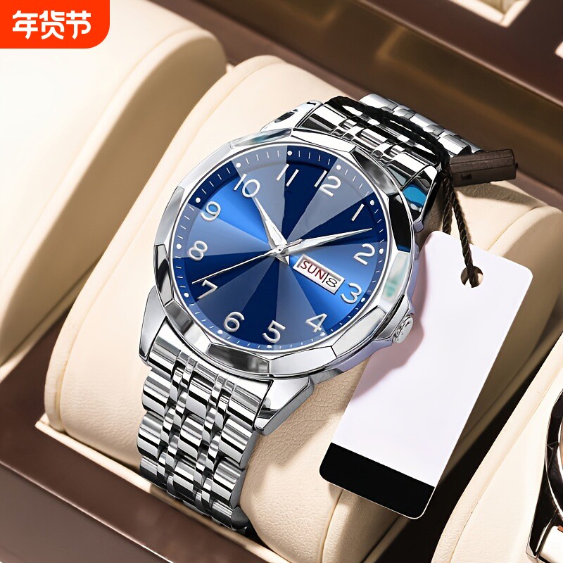 手表男款机械风全自动防水高级感全自动男表数字双日历防水腕表男