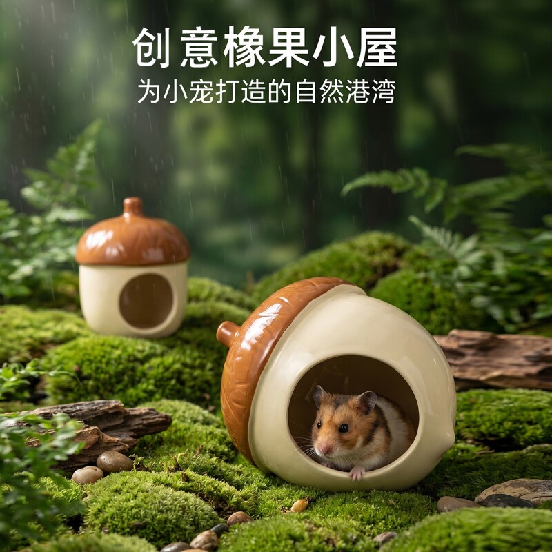 仓鼠陶瓷窝创意松果夏天降温造景笼子专用金丝熊躲避屋花枝鼠用品
