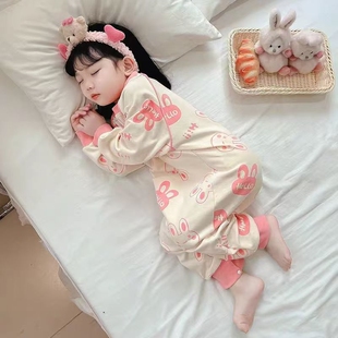 男女童连体睡衣秋冬季长袖宝宝防踢防着睡袋小女孩可爱卡通家居服