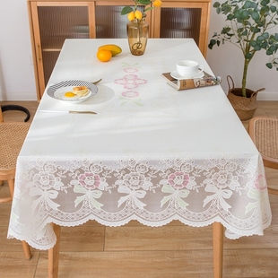 桌布防水防油免洗防烫长方形餐桌布塑料台布蕾丝轻奢高级感茶几布
