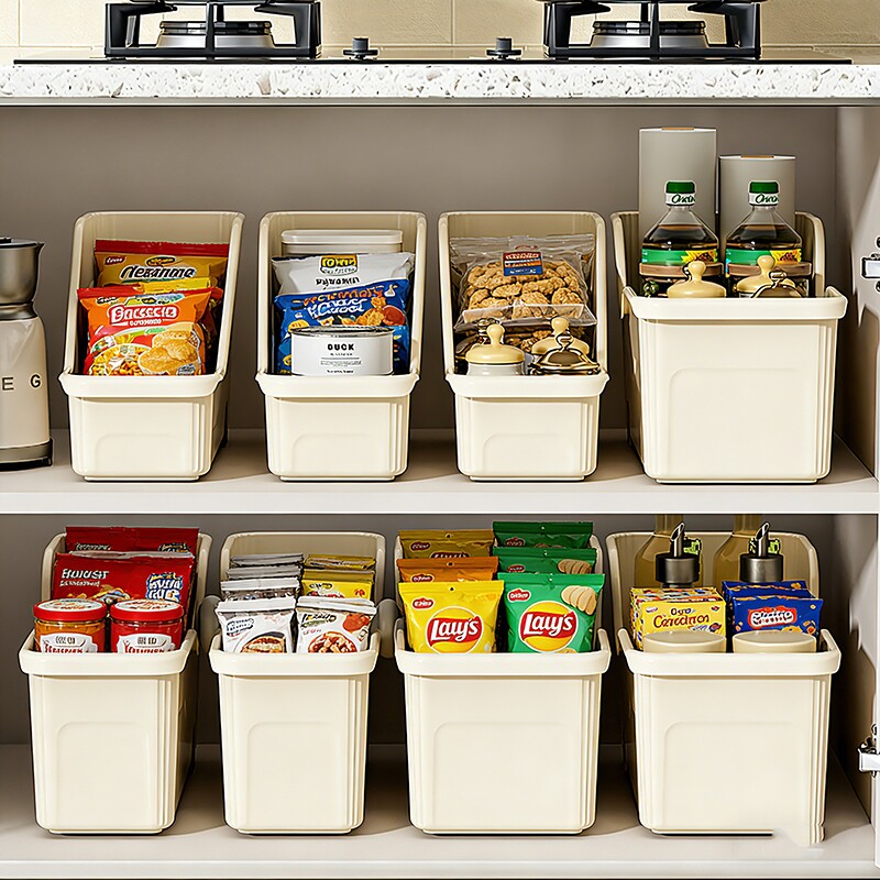 橱柜收纳筐厨房长方形塑料筐桌上化妆品零食杂物整理盒锅盖置物箱