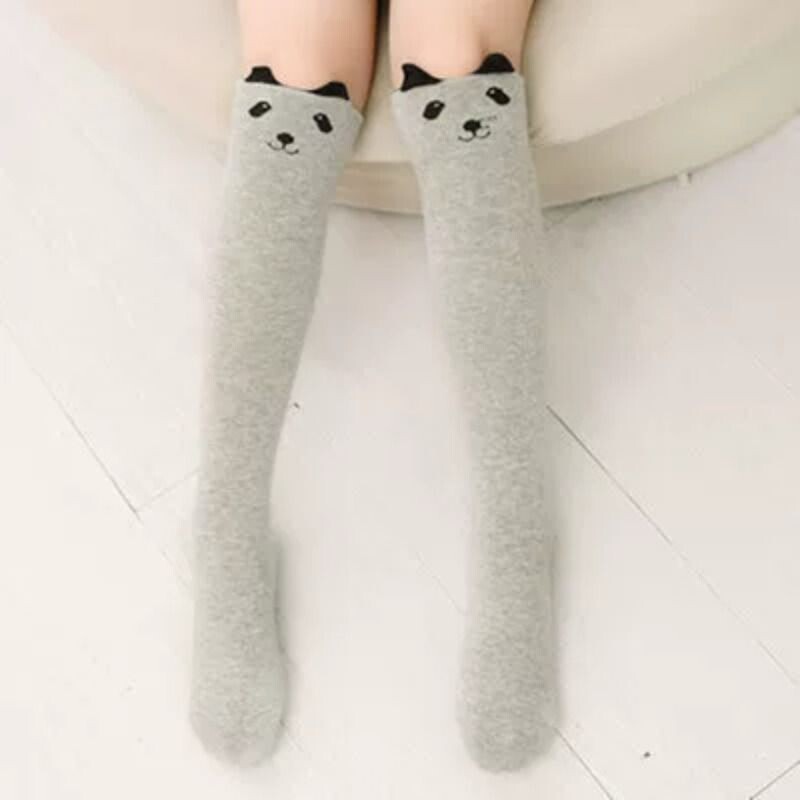 二次元日系可爱小熊长筒袜子女春秋款纯棉原宿软萌卡通过膝筒袜