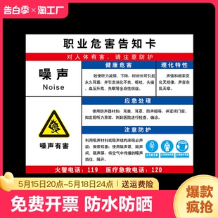 高温噪声职业危害告知卡噪声有害警示牌必须戴耳塞职业病危害警示标识告知牌标志粉尘危害安全风险点告知牌