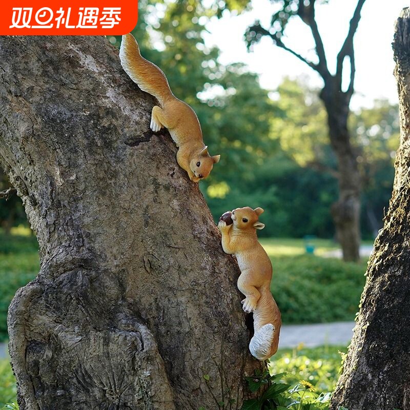 花园庭院装饰创意摆件仿真动物小松鼠户外幼儿园别墅造景树上挂件