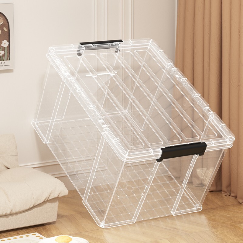 透明收纳箱大容量家用玩具整理箱加厚储物箱子带盖塑料收纳盒直角