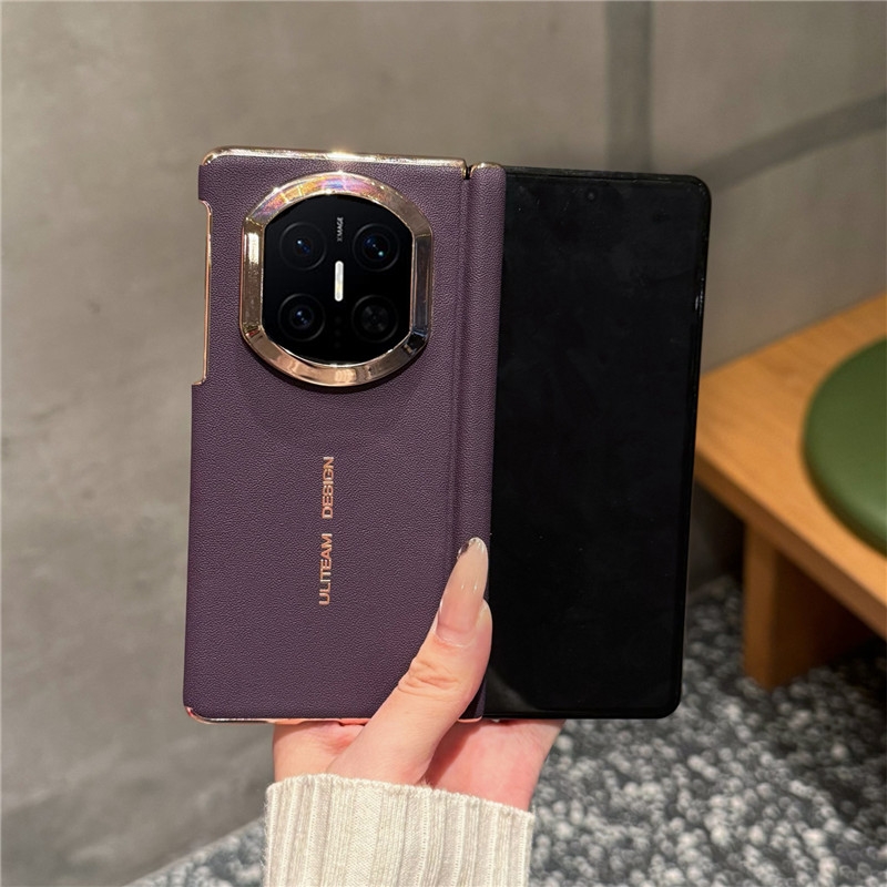 适用于华为matex7手机壳电镀磁吸双中轴款铰链全包防摔外壳Mate X7典藏版真皮商务时尚超薄折叠屏手机