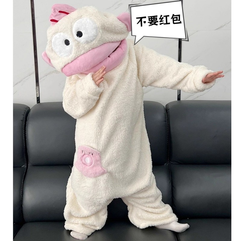 丑鱼睡衣连体儿童秋冬季加厚款珊瑚绒男童法兰绒女童睡袍浴袍卡通