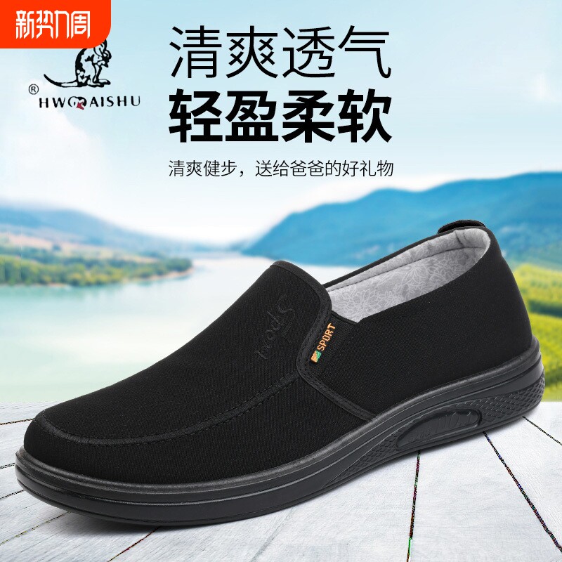 老北京布鞋男春夏网面板鞋透气休闲鞋懒人鞋男士帆布鞋一脚蹬防滑