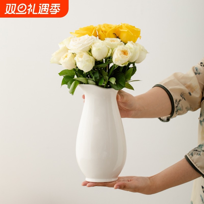 轻奢陶瓷花瓶客厅插花摆件白色高级感大肚水培卧室桌面玄关电视柜