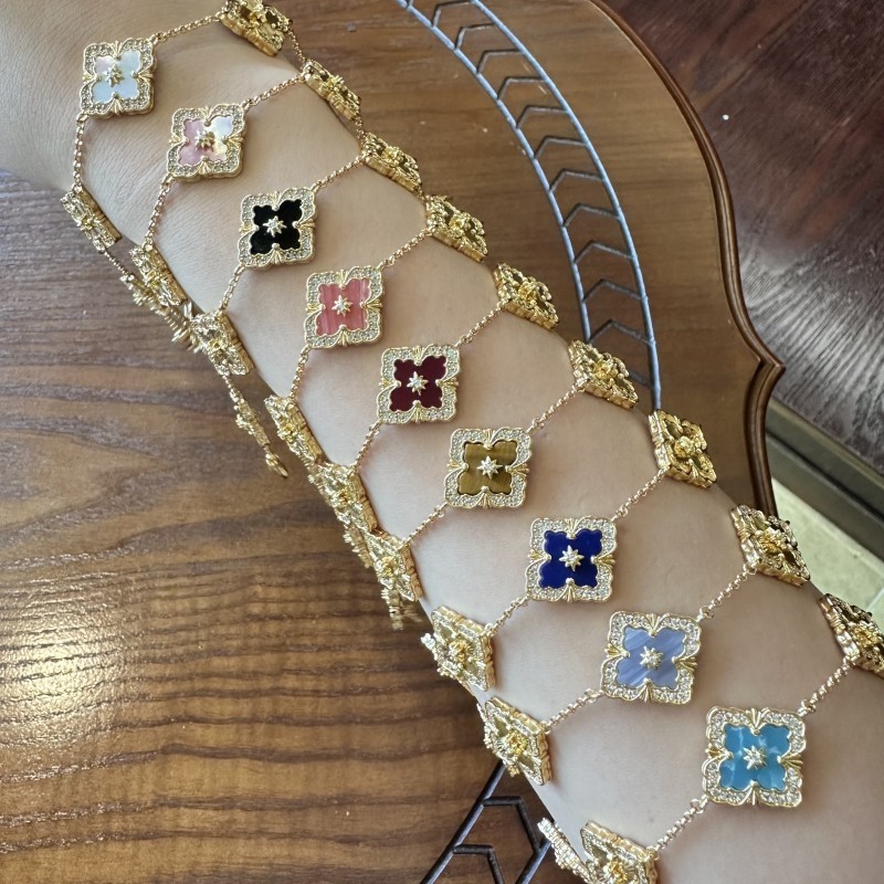 宫廷复古意大利高级感镭射雕刻五花手链镀金天然贝母百搭气质首饰