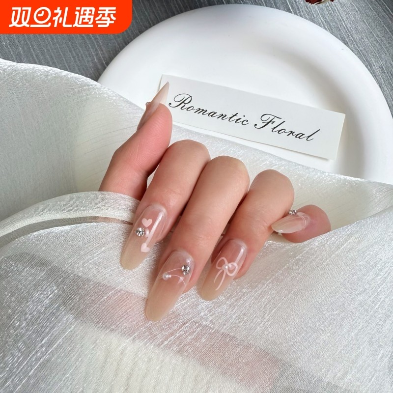 法式猫眼带钻手工穿戴甲可爱简约成品可拆卸美甲腮红渐变椭圆